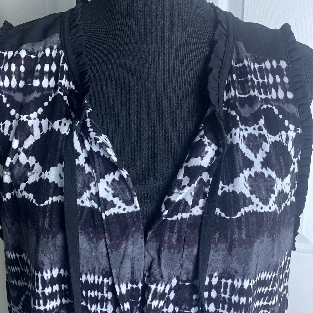 Caribbean Joe Black White Chartreuse Green Sleeveless Blouse Tank Top sz L - Picture 2 of 7